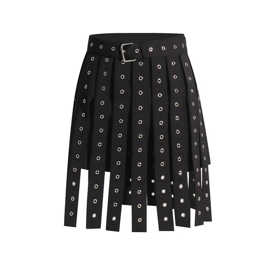 Autumn Sweet Cool Sexy Buckle Decoration Irregular Asymmetric Skirt Women Niche Design A line Skirt