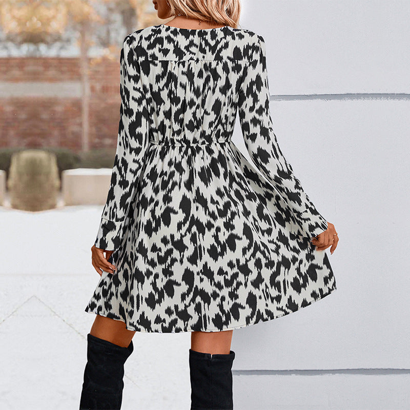 Autumn Winter Women Clothing Leopard Print Dress