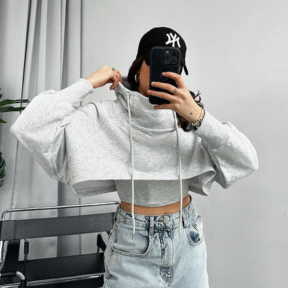 Women Wear Thick Drawstring Solid Color Hoodie with Drawstrings Sweater Long Sleeve Vest Two Piece Set