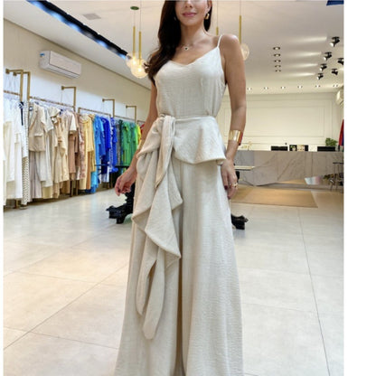 Women Clothing Spring Summer Fashionable Solid Color All Matching Sleeveless Sling Women Jumpsuit