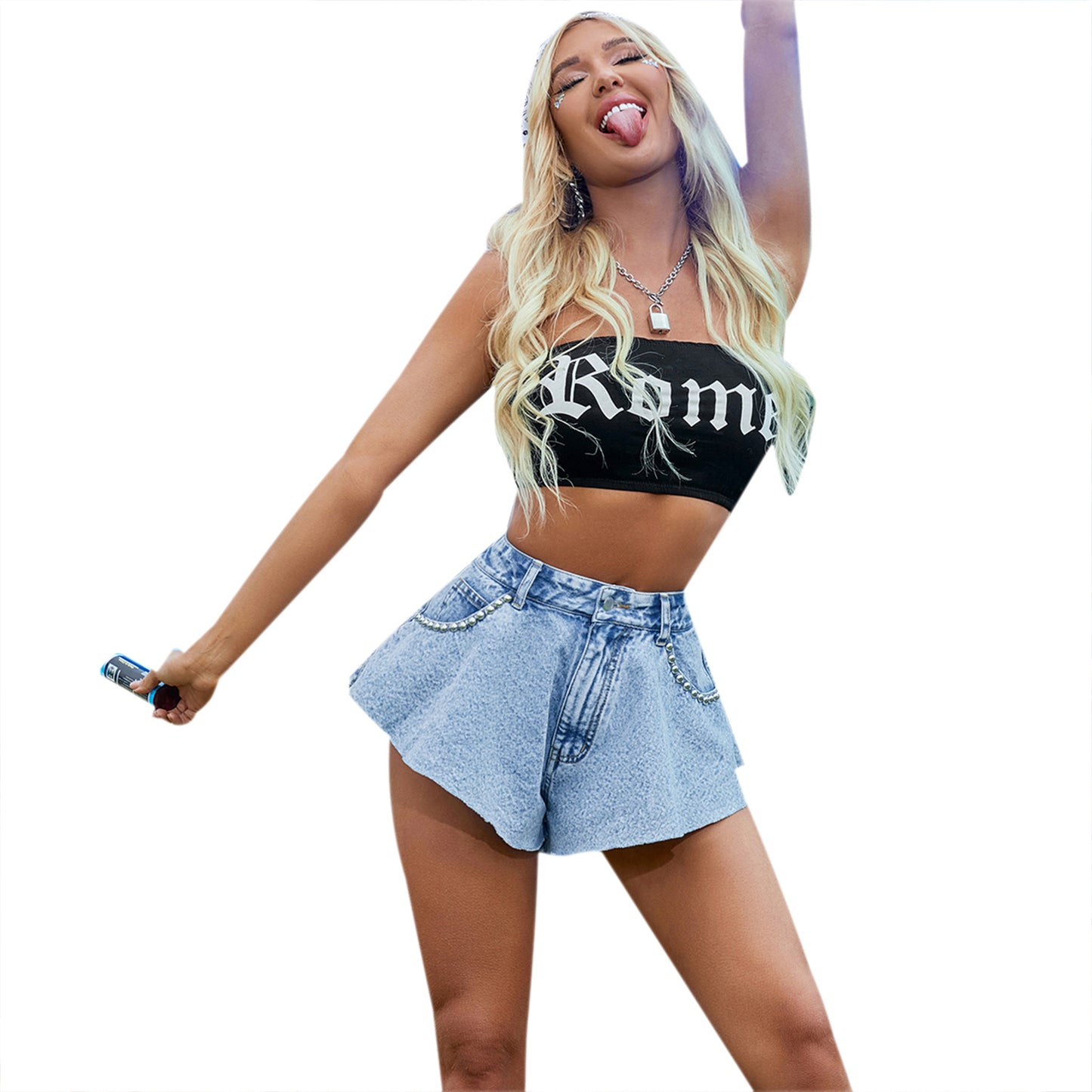 Women Clothing Office High Waist Wash Loose Slimming Denim Shorts