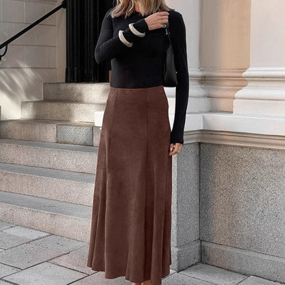 Autumn Winter Retro Fashionable Knitted Brushed Velvet Khaki Slim High Waist Straight Skirt Casual Dress Women