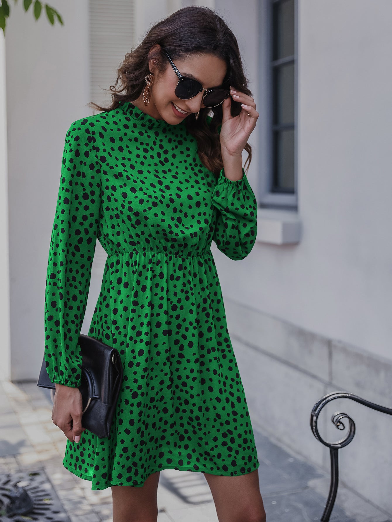 Women Leopard Print Printed Waist Controlled Solid Color Dress Women