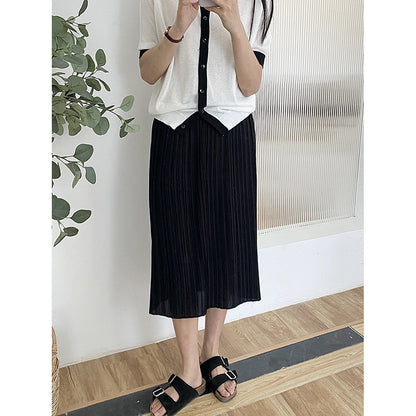 Back Slit Organ Pleated Skirt for Women Summer High Waist Slimming Pleated Skirt