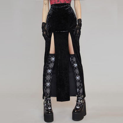 Autumn Winter Women Clothing Street Rock Wind Sexy Slit Halloween Skirt