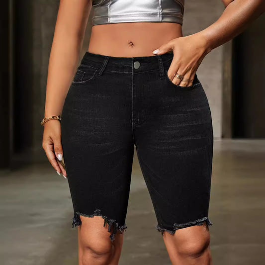 Short en jean d'été taille haute confortable, pantalon slim, amincissant, tendance, droit, décontracté