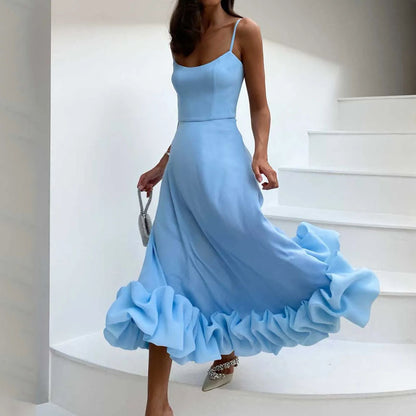 Vestido de mujer de verano con tirantes grandes y color liso