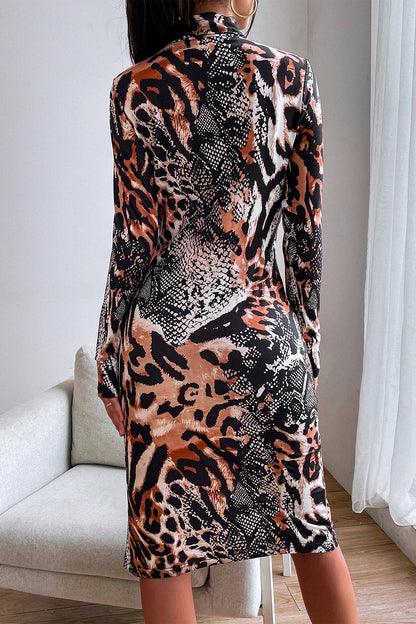 Autumn Women Clothing Popular Classic Leopard Pattern Snake Pattern Split Dress