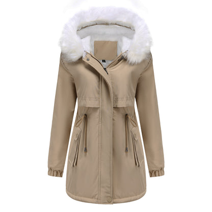 Women Winter Velvet Cotton Clothes Women Hooded Detachable Fur Collar Long Sleeve Parka