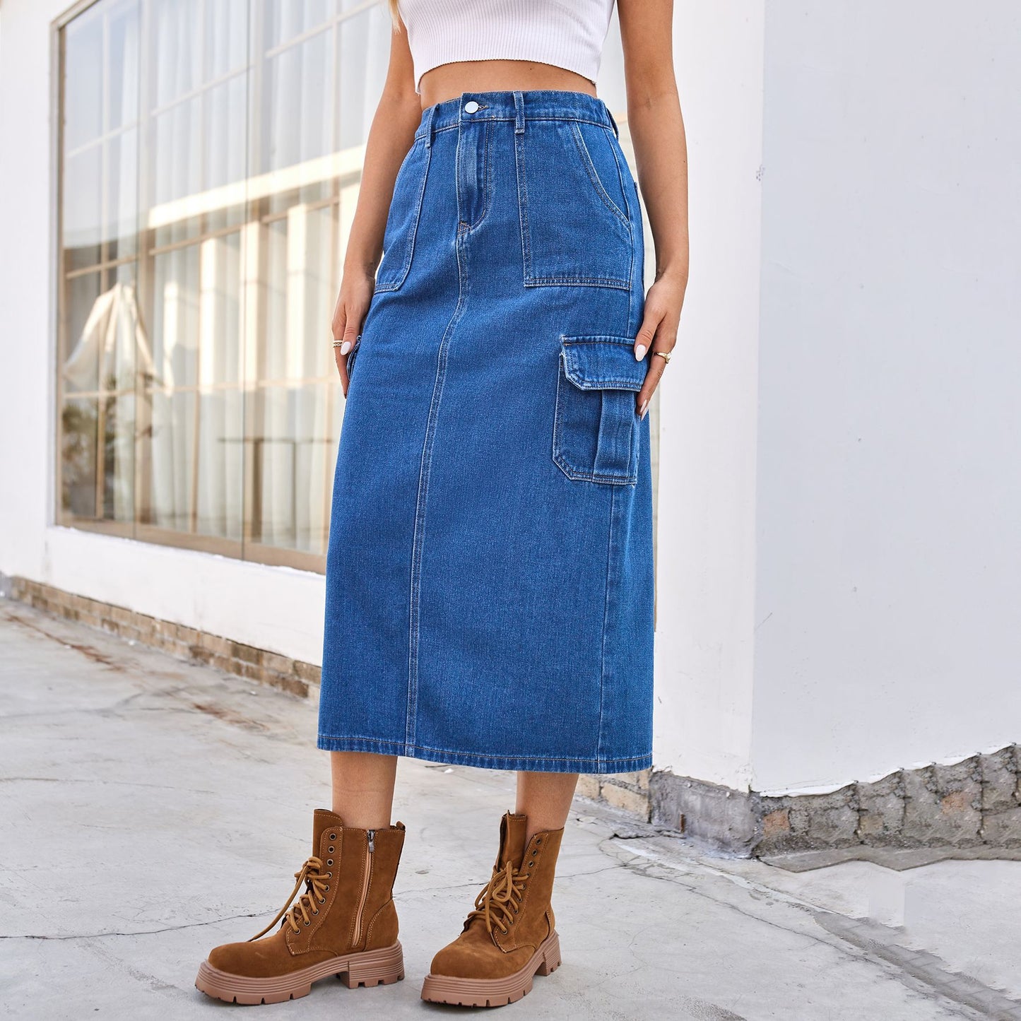 Summer Washed Overalls Skirt Denim for Women