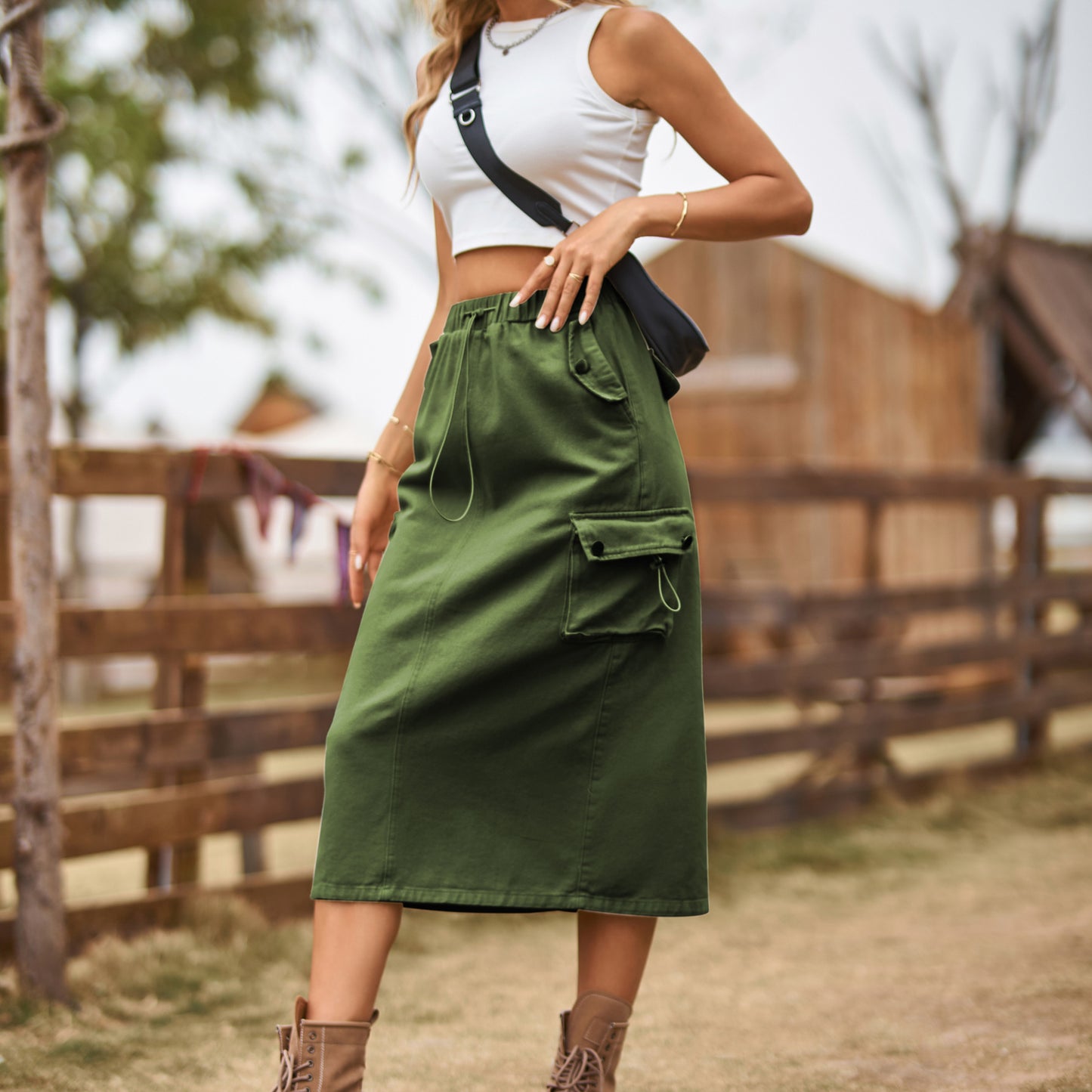 Falda vaquera con diseño de cordón para mujer, ropa de industria pesada