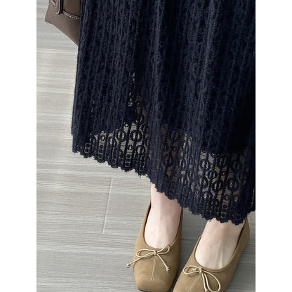 Double High Waist Lace Knitted Skirt for Women Autumn Winter Mid Length Straight Hip Skirt