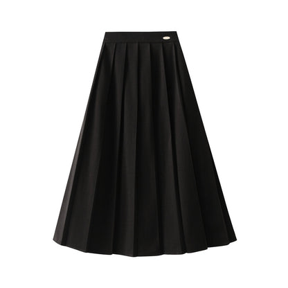 Woolen Pleats Skirt Women Autumn Winter High Waist Umbrella Skirt Slimming Mid Length A line Skirt