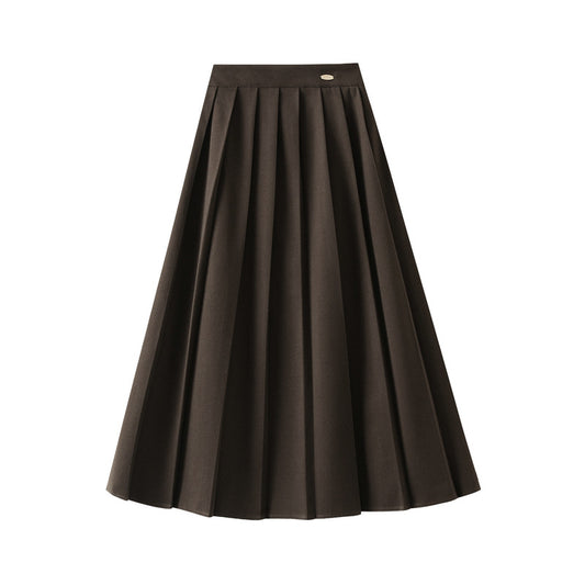 Woolen Pleats Skirt Women Autumn Winter High Waist Umbrella Skirt Slimming Mid Length A line Skirt