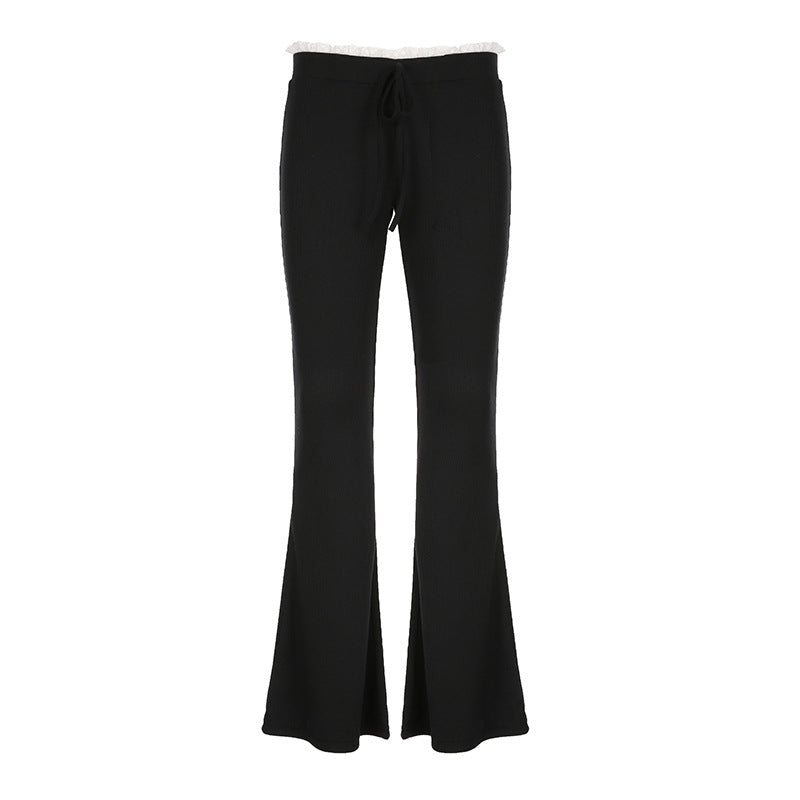 Pantalones de tiro bajo con contraste de color blanco y negro, estilo relajado, de estilo informal, ajustados y modernos, para verano