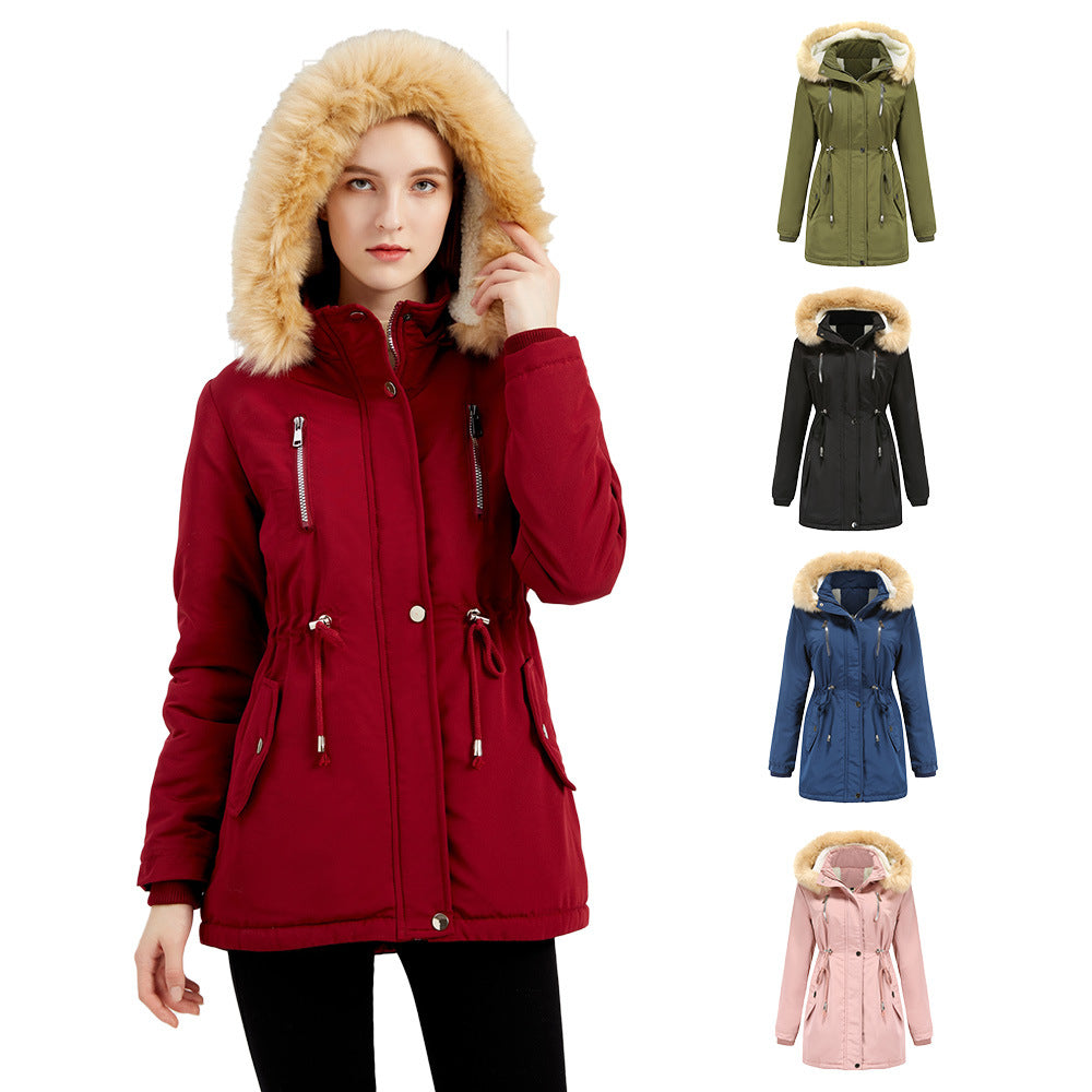 Automne Hiver Femmes Vêtements Épais Manteau En Coton Rembourré En Peau D'agneau Femmes Lâche Femmes Vêtements En Coton Chapeau Amovible Manteau Rembourré En Polaire