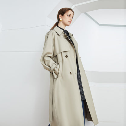 Element Autumn Winter British Double Breasted Loose Drooping Extended Trench Coat for Women