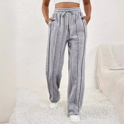 Pantalones de chándal grises para mujer, pantalones casuales de cintura alta y pierna ancha, pantalones de chándal holgados de marea