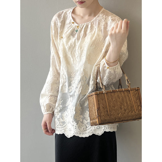 Chinese Traditional Retro Buckle Lace Small Shirt Women Spring Summer Pullover Shirt