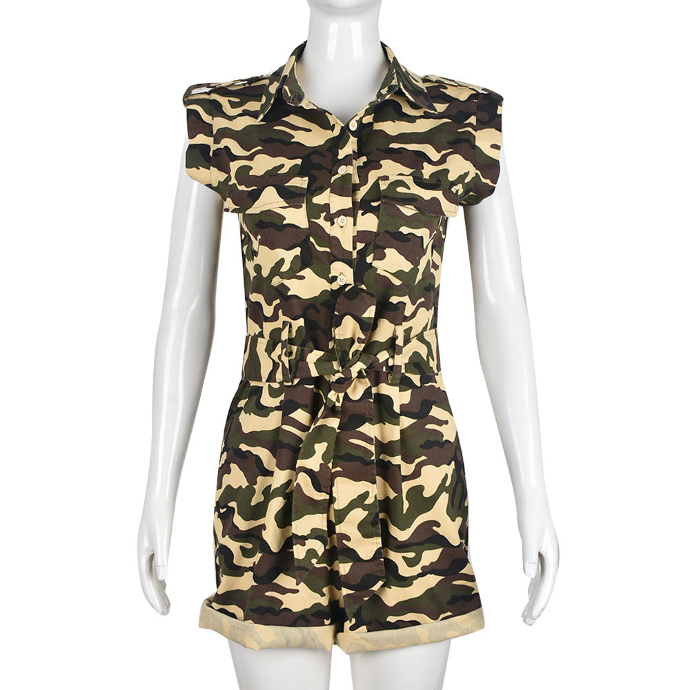 Mono sexy de camuflaje personalizado sin mangas con cuello recortado para mujer