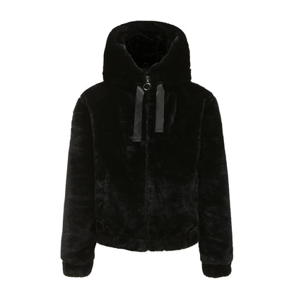 Manteau en peluche pour femme, automne hiver, capuche, manches longues, vêtements chauds en coton, couleur unie, haut court