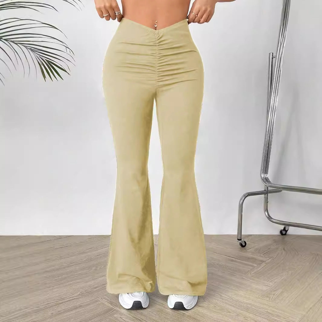 Women Clothing Summer V Shaped Waist Slimming Bootcut Pants Trousers