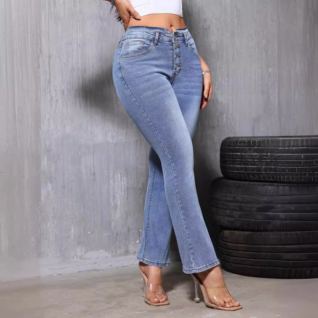 Jean Bootcut taille haute pour femme, pantalon extensible, coupe Slim, à la mode, haut-parleur droit, été