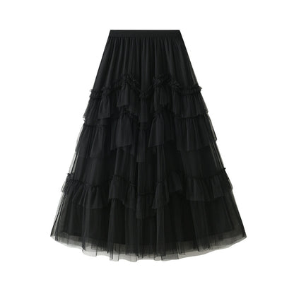 Tiered Dress Spring Mesh Long Skirt Design Skirt Easy Matching Mesh Stitching Pettiskirt