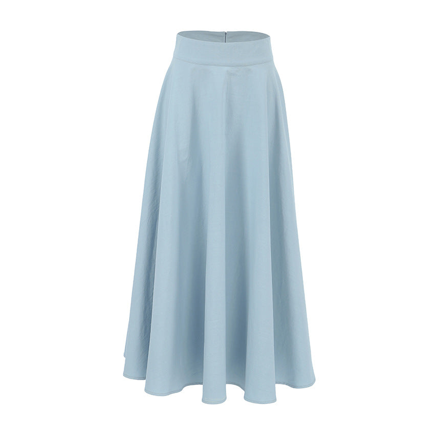 Autumn Winter Retro Elegant Blue Cotton Linen Loose High Waist Ankle High Skirt Minimalist Casual Skirt