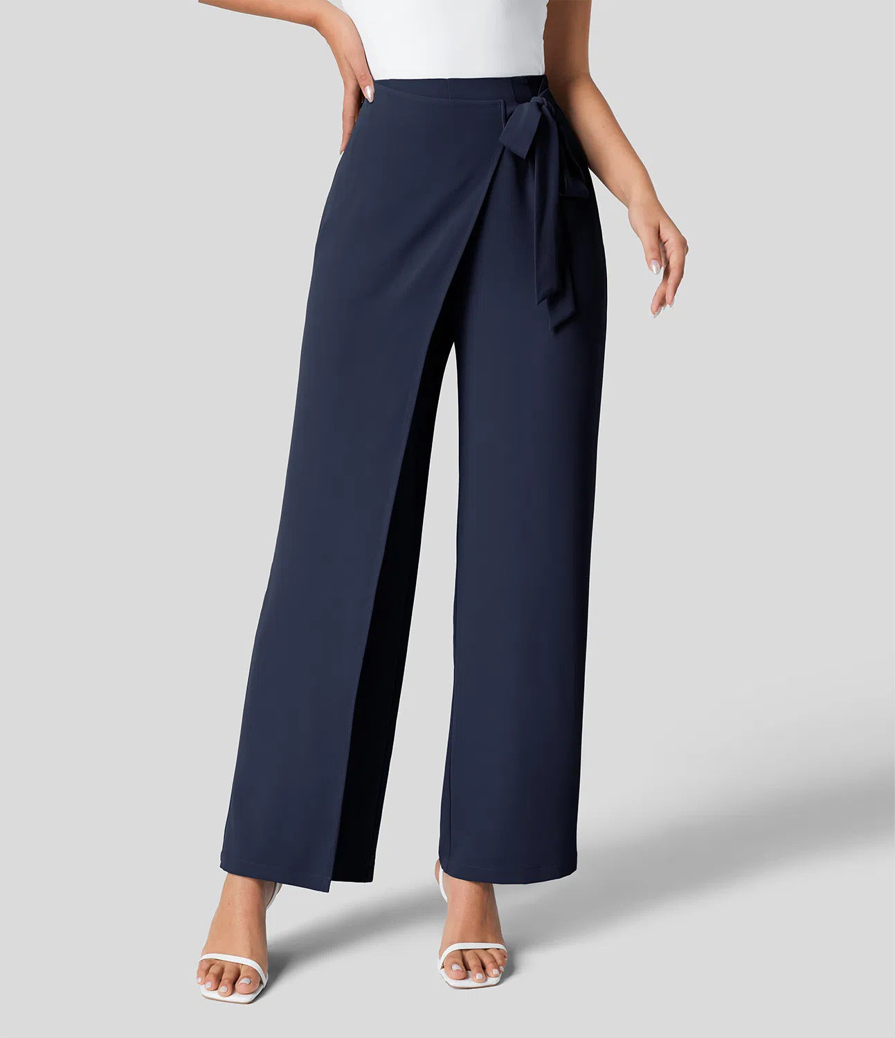 Workwear Women Work Pant Casual Texture Wide Leg Professional Trousers Belt Pants