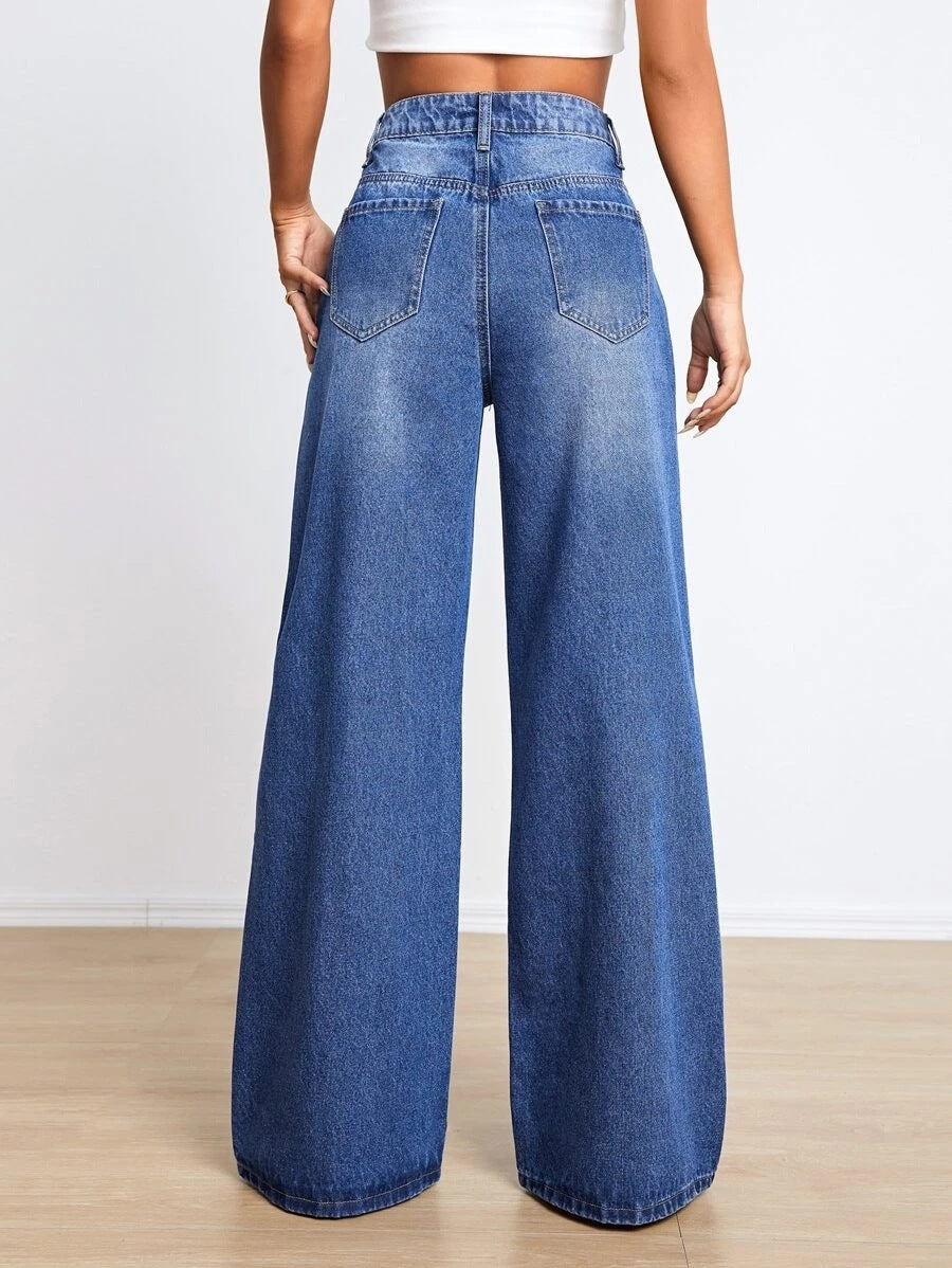 Ropa de mujer Jeans cintura alta agujero suelto adelgazamiento pantalones de pierna ancha