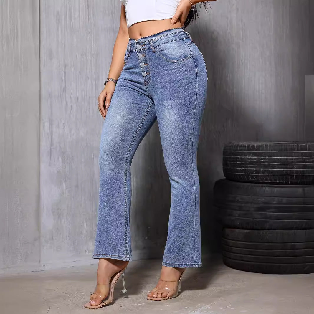 Jean Bootcut taille haute pour femme, pantalon extensible, coupe Slim, à la mode, haut-parleur droit, été