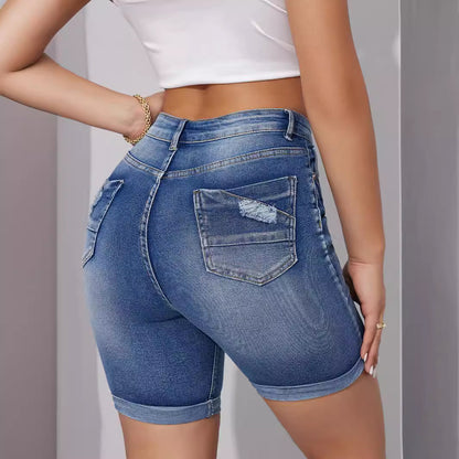 Short en jean taille haute polyvalent pour femme