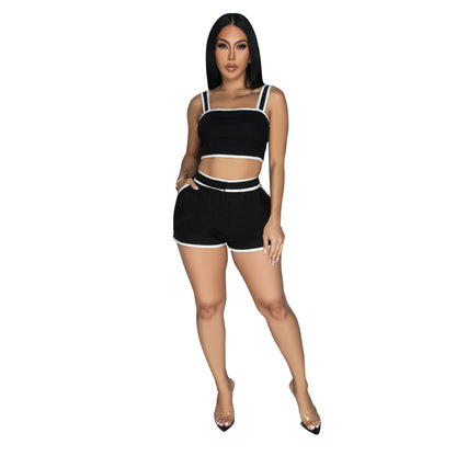 Women Wear Solid Color Suspender Shorts Two Piece Set Women