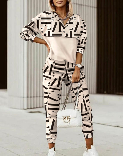 Women's Fashion Printing Long Sleeve Trousers Suit