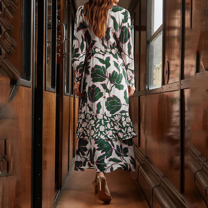 Vestido informal de verano con volantes y manga larga para mujer