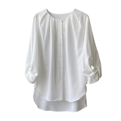 Camisa blanca mujer otoño coreano Simple diseño suelto camisa con manga linterna