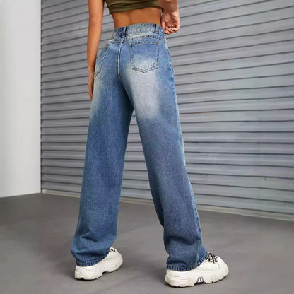 Women Clothing Wide Leg Slimming Straight Mop Jeans Trousers