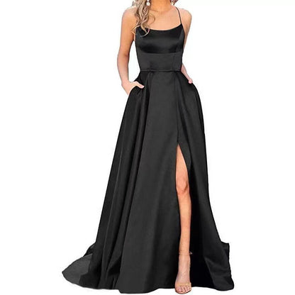 Robe de demoiselle d'honneur longue robe Maxi petite sangle traînante couleur unie robe de soirée cocktail