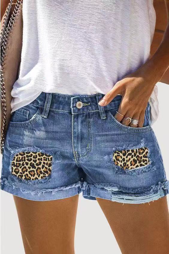 Jean déchiré taille haute pour femmes, short en Denim imprimé avec Patch Hipster de rue