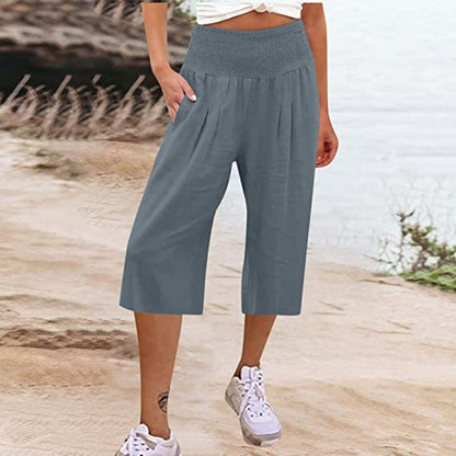 Women's Cotton And Linen Cropped Thin Casual Wide-leg Pants