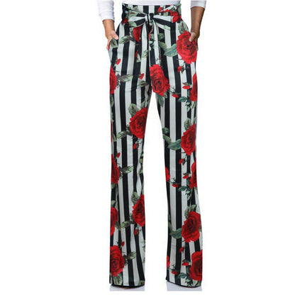 Boutique Casual Wide Leg Pants High Waist Print Trousers