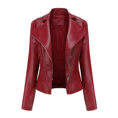 Women Rivet Leather Jacket Women Jacket Collared Motorcycle Clothing Thin Spring Autumn Women Jacket