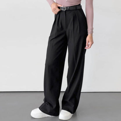 Pantalon de travail décontracté taille haute à jambe large et ample pour femme, pantalon de bureau gris, arrivée d'automne