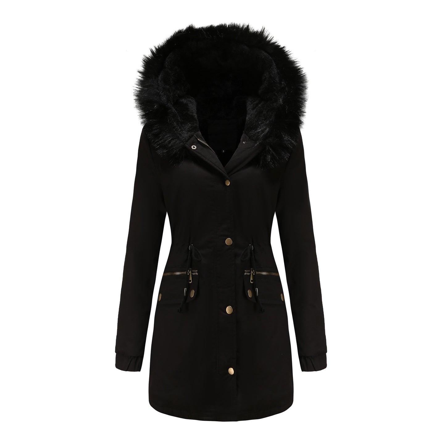 Autumn Winter Parka Women Fleece Lined Coat Women with Fur Collar Hooded Warm Jacket Loose Cotton Coat Plus Size