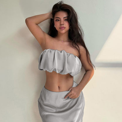 Ropa de mujer Conjunto de falda delgada y top con sujetador horizontal clásico de verano