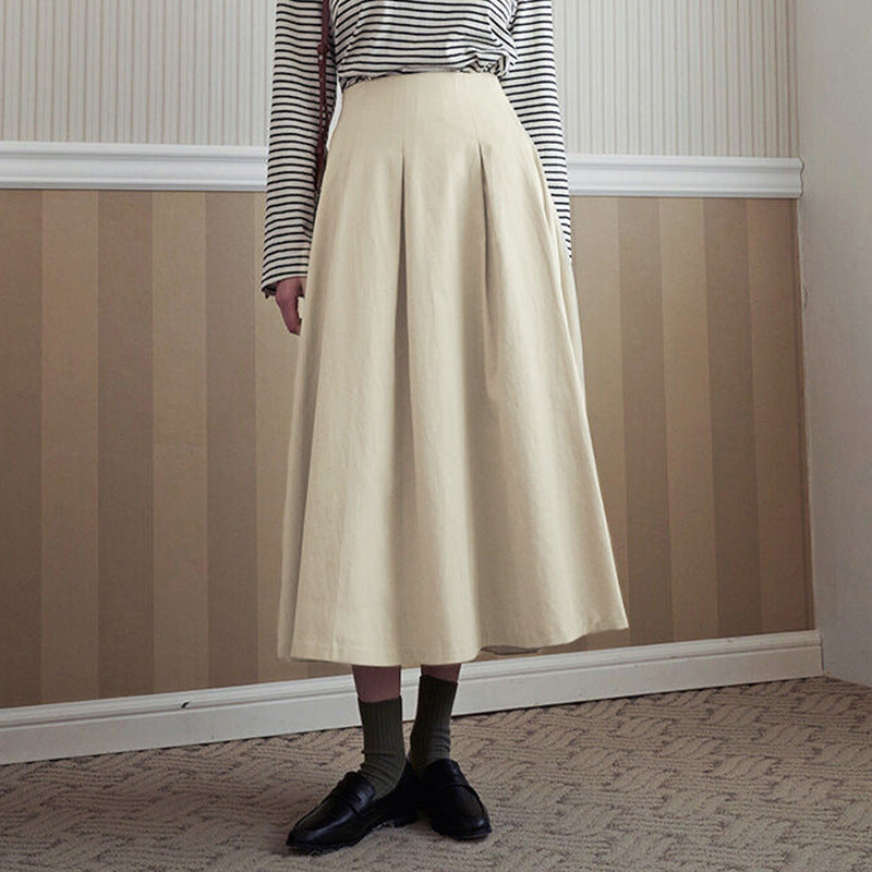 Elegant All Match Pleated Mid-Length Skirt Stretch Tencel Breathable Lightweight Pleated Elastic High Waist Slimming A Line Umbrella Skirt