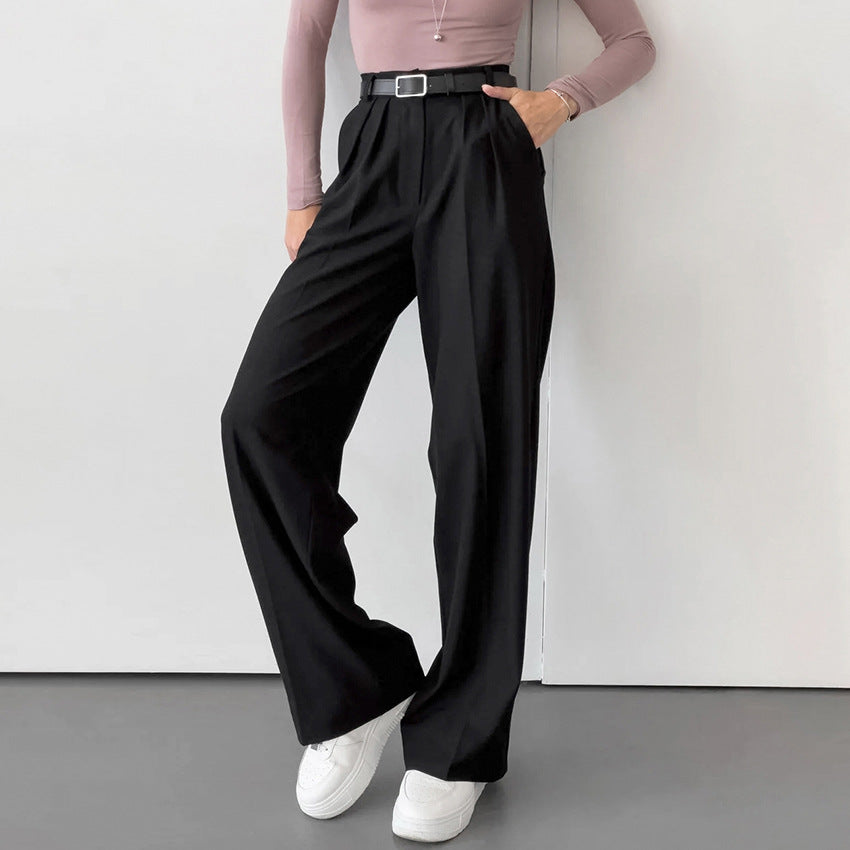 Pantalon de travail décontracté taille haute à jambe large et ample pour femme, pantalon de bureau gris, arrivée d'automne