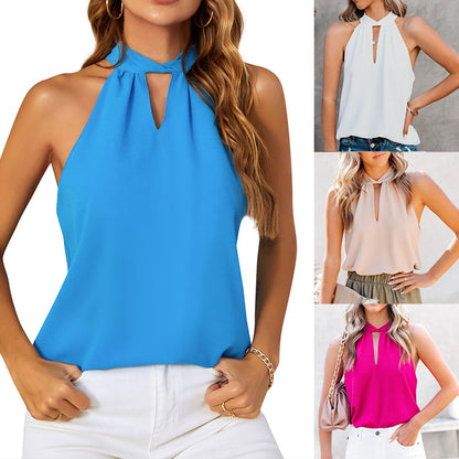 Ropa de mujer Ropa de verano para mujer Chaleco de gasa con cordones y cuello halter Top sin mangas trenzado