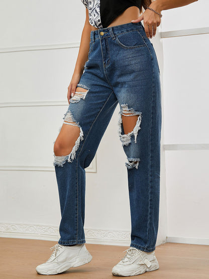 Women Clothing Popular Pants Ripped High Waist Casual Jeans